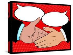 Vintage Style Comic Book Handshake with Speech Bubbles-jorgenmac-Stretched Canvas