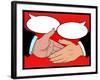 Vintage Style Comic Book Handshake with Speech Bubbles-jorgenmac-Framed Art Print