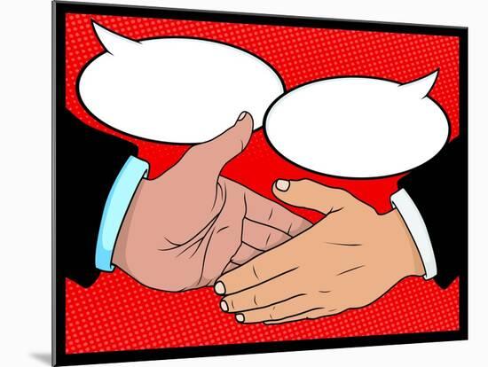 Vintage Style Comic Book Handshake with Speech Bubbles-jorgenmac-Mounted Art Print