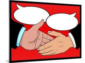 Vintage Style Comic Book Handshake with Speech Bubbles-jorgenmac-Mounted Art Print