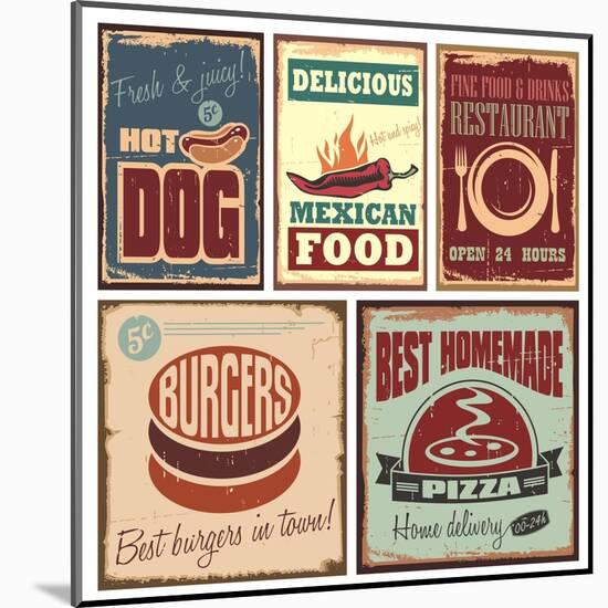 Vintage Style Tin Signs And Retro Posters-Lukeruk-Mounted Art Print