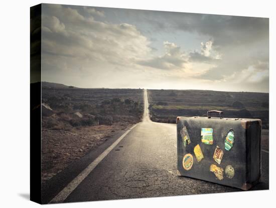 Vintage Suitcase on a Deserted Road-olly2-Stretched Canvas