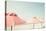 Vintage Summer Beach with Pink Pastel Parasols-Andrekart Photography-Stretched Canvas