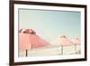 Vintage Summer Beach with Pink Pastel Parasols-Andrekart Photography-Framed Photographic Print