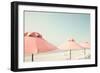 Vintage Summer Beach with Pink Pastel Parasols-Andrekart Photography-Framed Photographic Print