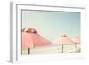 Vintage Summer Beach with Pink Pastel Parasols-Andrekart Photography-Framed Photographic Print