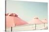 Vintage Summer Beach with Pink Pastel Parasols-Andrekart Photography-Stretched Canvas