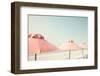 Vintage Summer Beach with Pink Pastel Parasols-Andrekart Photography-Framed Photographic Print