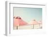 Vintage Summer Beach with Pink Pastel Parasols-Andrekart Photography-Framed Photographic Print