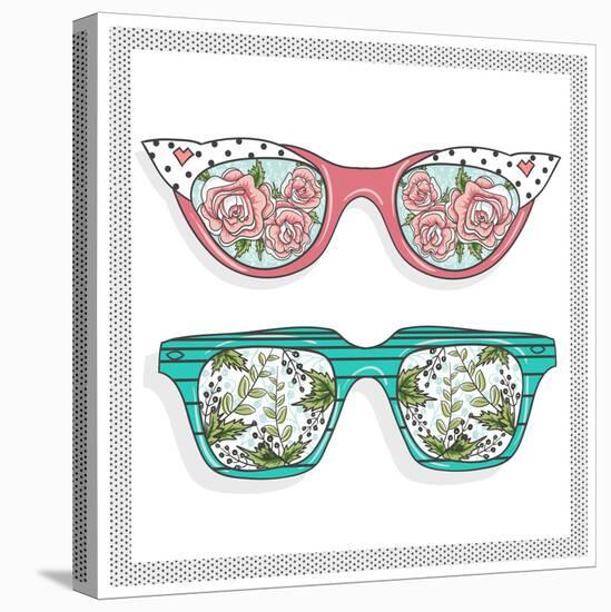 Vintage Sunglasses with Cute Floral Print for Him and Her.-cherry blossom girl-Stretched Canvas