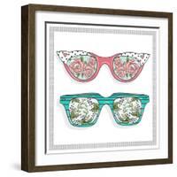 Vintage Sunglasses with Cute Floral Print for Him and Her.-cherry blossom girl-Framed Premium Giclee Print