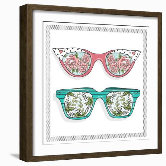 Vintage Sunglasses with Cute Floral Print for Him and Her.-cherry blossom girl-Framed Premium Giclee Print