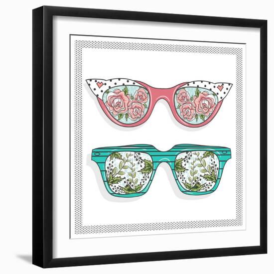 Vintage Sunglasses with Cute Floral Print for Him and Her.-cherry blossom girl-Framed Premium Giclee Print