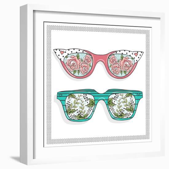 Vintage Sunglasses with Cute Floral Print for Him and Her.-cherry blossom girl-Framed Premium Giclee Print