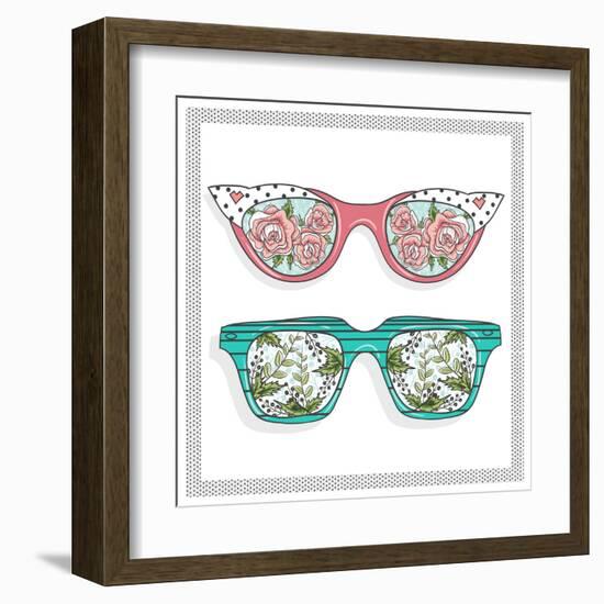 Vintage Sunglasses with Cute Floral Print for Him and Her.-cherry blossom girl-Framed Art Print