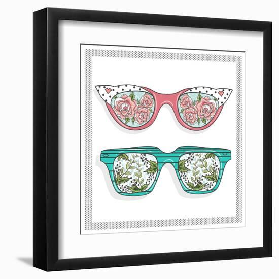 Vintage Sunglasses with Cute Floral Print for Him and Her.-cherry blossom girl-Framed Art Print