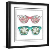 Vintage Sunglasses with Cute Floral Print for Him and Her.-cherry blossom girl-Framed Art Print