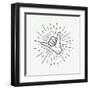 Vintage Surfing Shaka Hand with Retro Sunburst. Graphic Vector Illustration.-AkimD-Framed Art Print