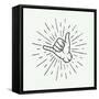 Vintage Surfing Shaka Hand with Retro Sunburst. Graphic Vector Illustration.-AkimD-Framed Stretched Canvas