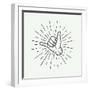 Vintage Surfing Shaka Hand with Retro Sunburst. Graphic Vector Illustration.-AkimD-Framed Art Print