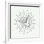 Vintage Surfing Shaka Hand with Retro Sunburst. Graphic Vector Illustration.-AkimD-Framed Art Print