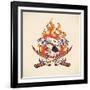 Vintage Tattoo Design with a Skull of Pirate, Swords, Flame and Banner. Raster Image. Find an Edita-Arty-Framed Art Print