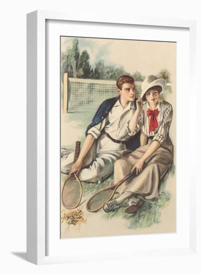 Vintage Tennis Couple-null-Framed Art Print