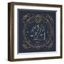 Vintage Thin Line Aquarius Zodiac Sign Label. Retro Vector Astrological Symbol, Mystic, Sacred Geom-painterr-Framed Art Print
