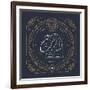 Vintage Thin Line Aquarius Zodiac Sign Label. Retro Vector Astrological Symbol, Mystic, Sacred Geom-painterr-Framed Art Print