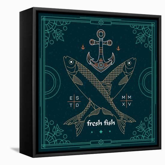 Vintage Thin Line Fish Label-karnoff-Framed Stretched Canvas