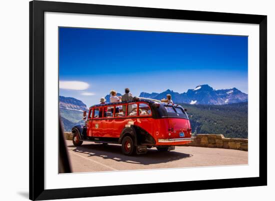 Vintage Tour Bus on the Sun Road, Glacier National Park, Montana-Laura Grier-Framed Photographic Print