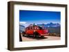 Vintage Tour Bus on the Sun Road, Glacier National Park, Montana-Laura Grier-Framed Premium Photographic Print