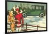 Vintage Touring Car with Skiers-null-Framed Art Print