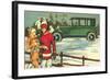 Vintage Touring Car with Skiers-null-Framed Art Print