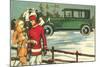 Vintage Touring Car with Skiers-null-Mounted Art Print