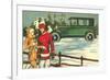 Vintage Touring Car with Skiers-null-Framed Art Print