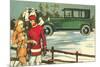 Vintage Touring Car with Skiers-null-Mounted Art Print