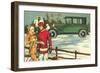 Vintage Touring Car with Skiers-null-Framed Art Print