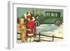 Vintage Touring Car with Skiers-null-Framed Art Print