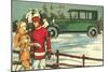 Vintage Touring Car with Skiers-null-Mounted Art Print
