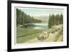 Vintage Touring Cars in Yellowstone Park-null-Framed Art Print