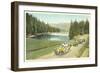 Vintage Touring Cars in Yellowstone Park-null-Framed Art Print