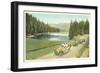 Vintage Touring Cars in Yellowstone Park-null-Framed Art Print