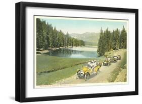Vintage Touring Cars in Yellowstone Park-null-Framed Art Print