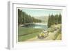 Vintage Touring Cars in Yellowstone Park-null-Framed Art Print