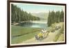 Vintage Touring Cars in Yellowstone Park-null-Framed Art Print