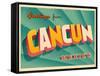 Vintage Touristic Greeting Card - Cancun, Mexico-Real Callahan-Framed Stretched Canvas