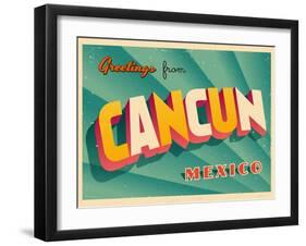 Vintage Touristic Greeting Card - Cancun, Mexico-Real Callahan-Framed Art Print