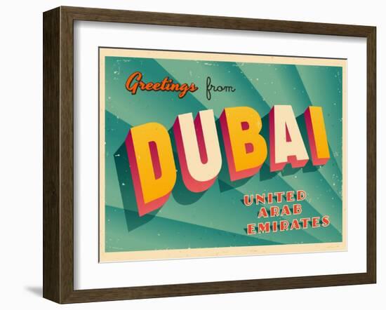 Vintage Touristic Greeting Card - Dubai, United Arab Emirates-Real Callahan-Framed Art Print