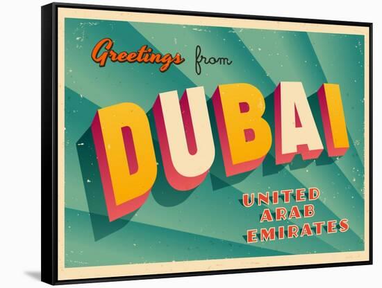 Vintage Touristic Greeting Card - Dubai, United Arab Emirates-Real Callahan-Framed Stretched Canvas